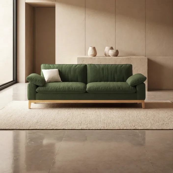 Japanese-Style Solid Wood Fabric Corduroy Cube Sofa