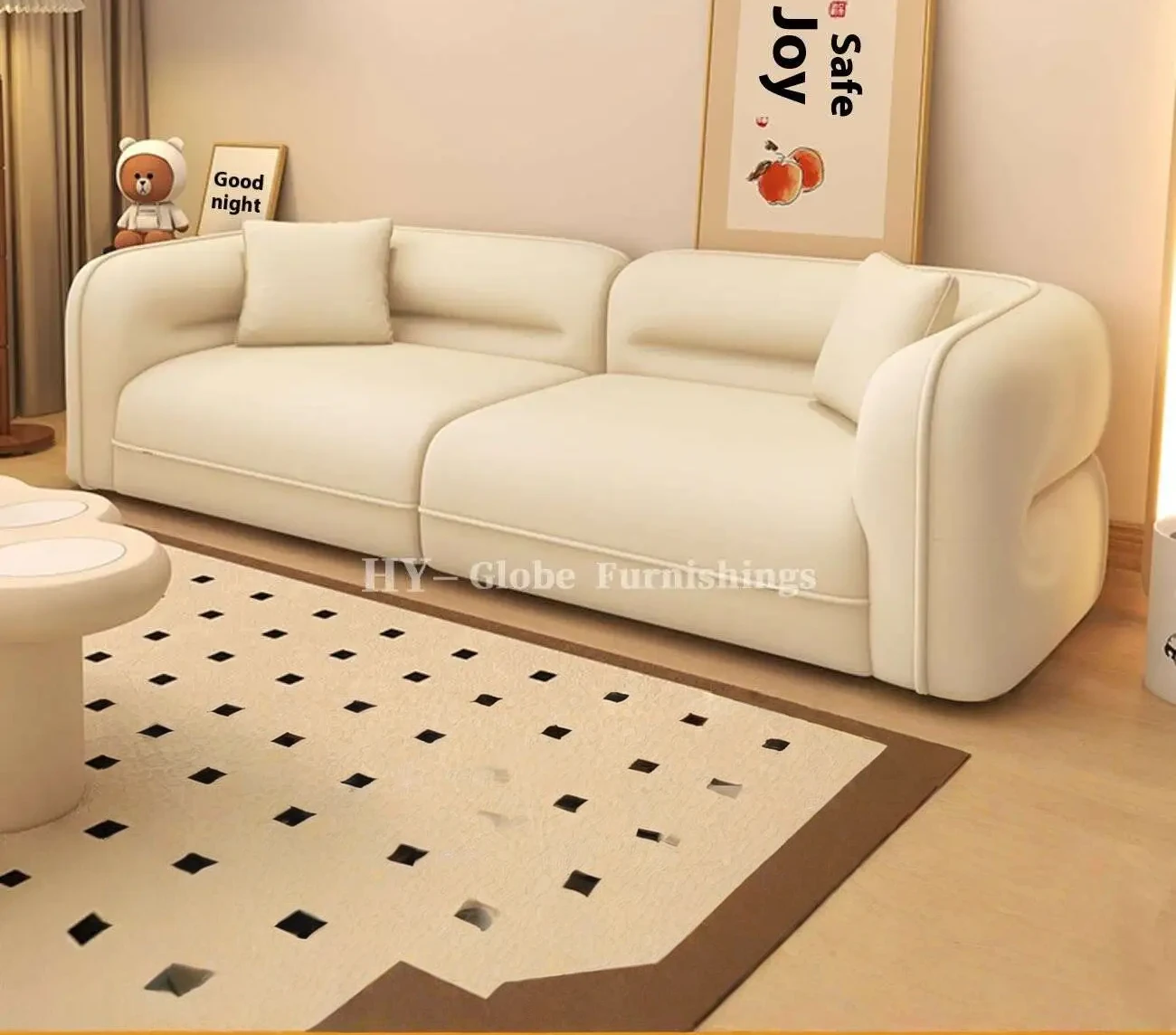 Globe Sofa - French bubble ball compression sofa SKU-02-米白【猫爪皮材质】