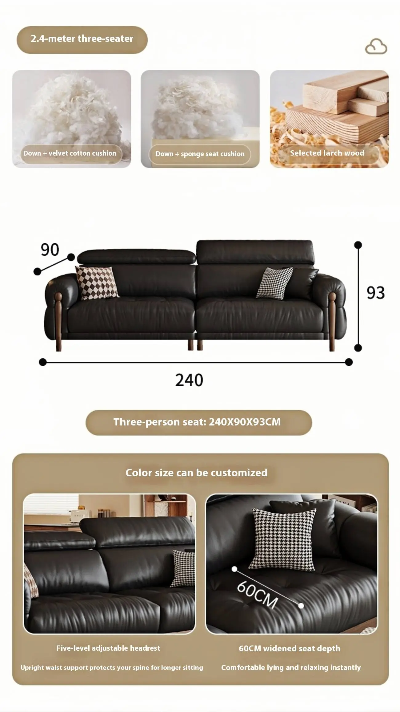 Globe Sofa - French retro style elegant leather sofa SKU-04-【升级版】24米三人位