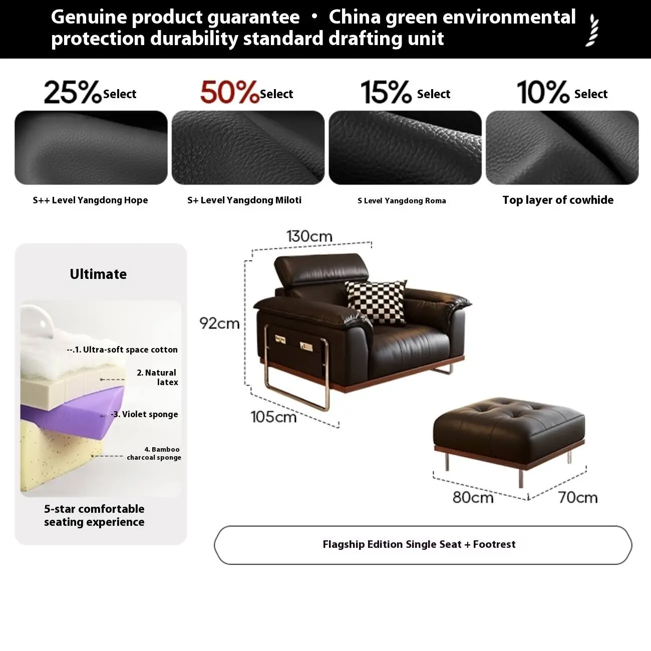 SKU-04-【旗舰版单人位脚踏-雅芯】5星舒适坐感 Globe Sofa - Italian selected S-grade cowhide single chair
