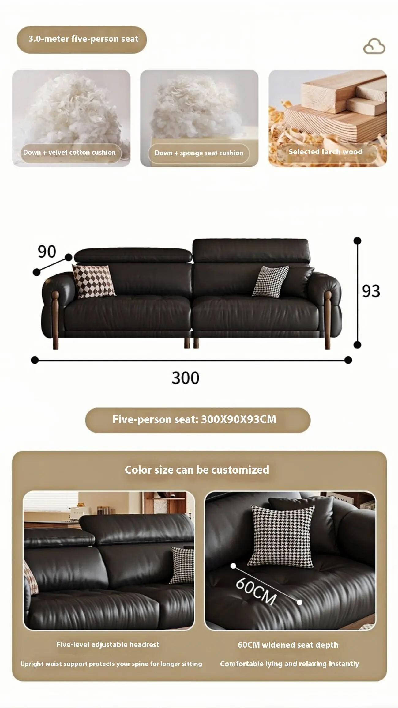 Globe Sofa - French retro style elegant leather sofa SKU-07-【升级版】30米五人位