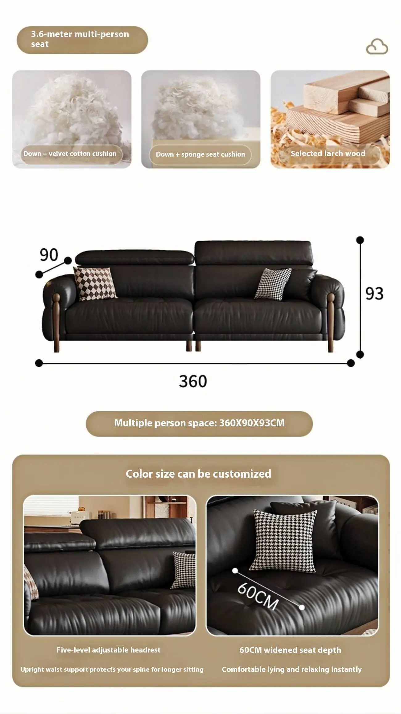 Globe Sofa - French retro style elegant leather sofa SKU-09-【升级版】36米直排多人位