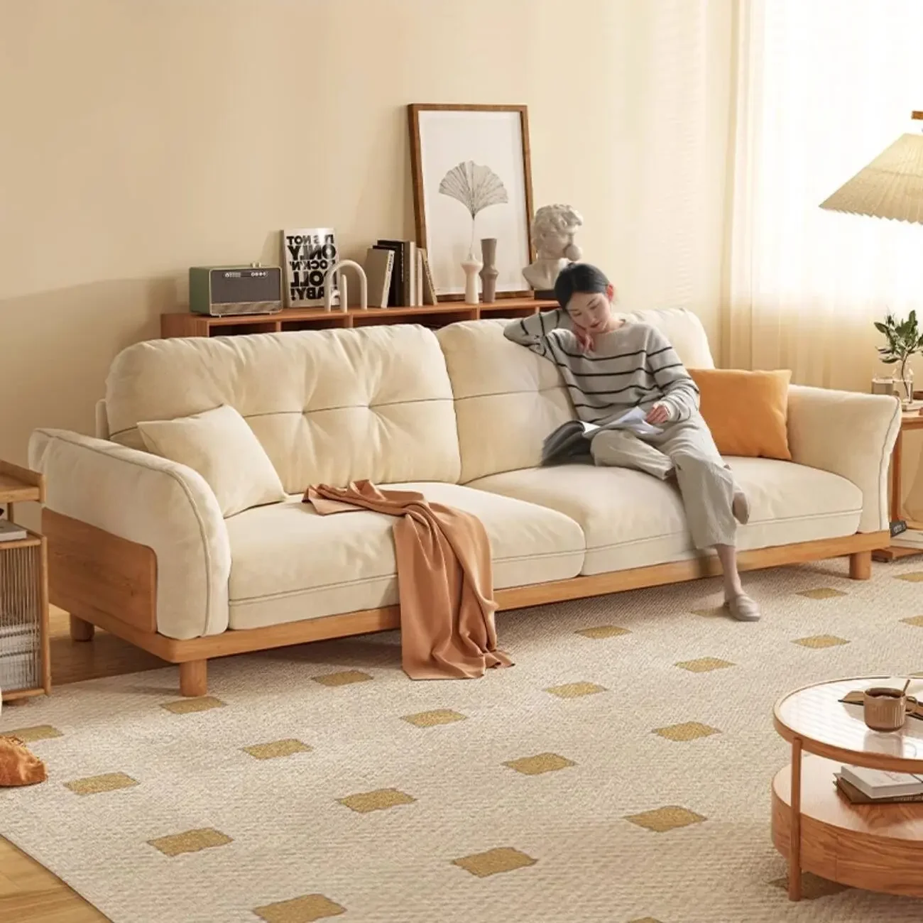 主图-01 Globe Sofa - New Chinese-Style Ash Wood Upholstered Sofa