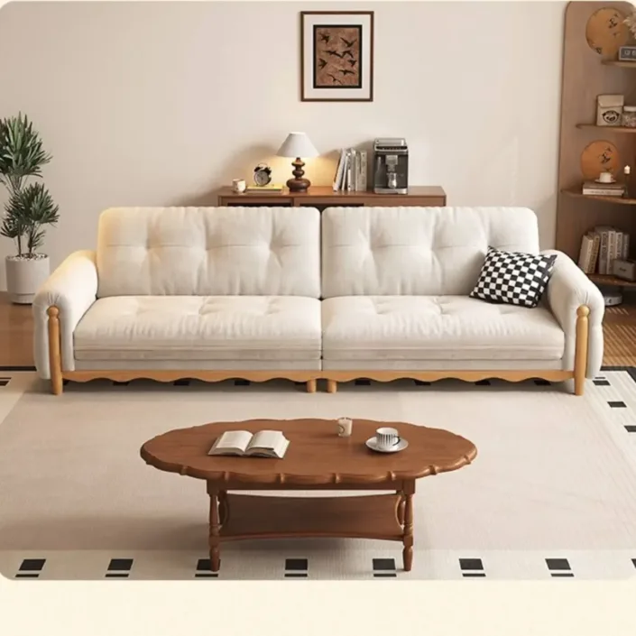 Globe Sofa - Solid Wood Mid-Century Straight-Back Chenille Sofa Globe Sofa - Solid Wood Mid-Century Straight-Back Chenille Sofa