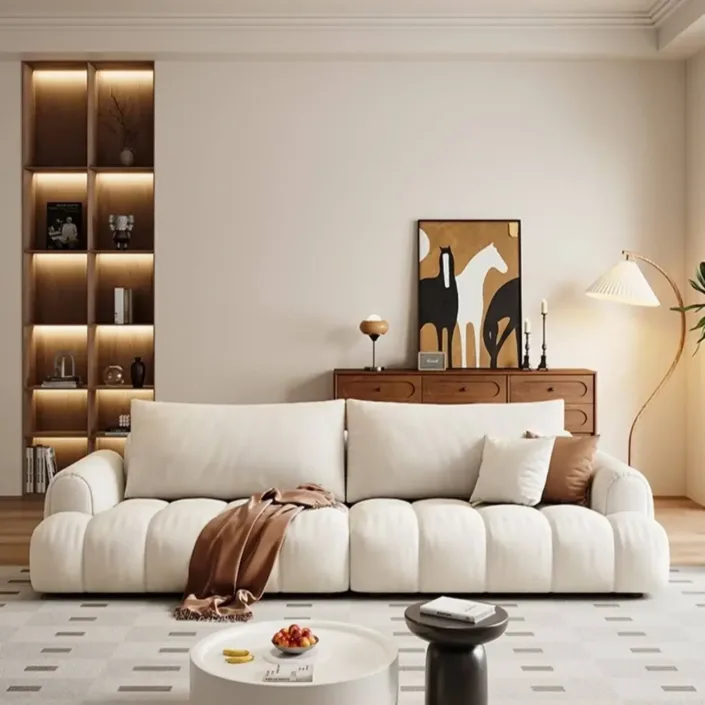 Puff Pastry Cream-Style Fabric Sofa