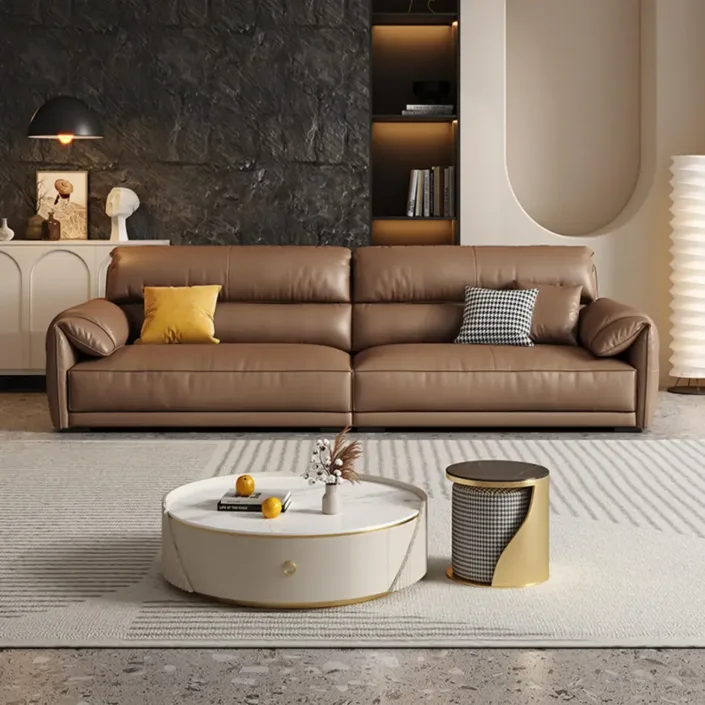 Minimalist Nordic Straight-Line Genuine Leather Sofa