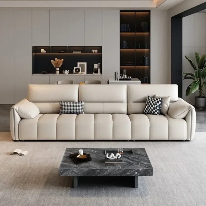 Light-Luxury Cream Style Top-Grain Leather Sofa