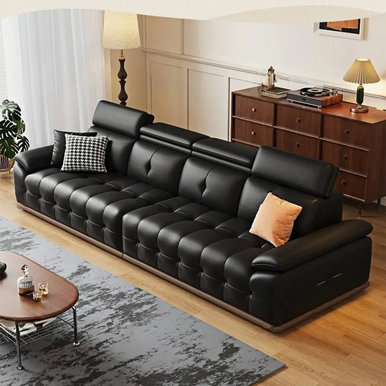 主图-01 Globe Sofa - Retro straight-line genuine leather sofa