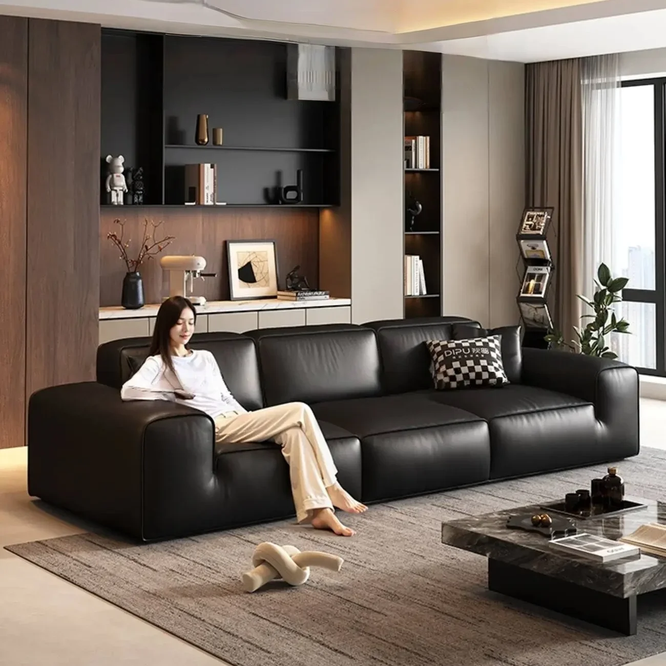 主图-01-438 Globe Sofa - Italian Luxury Black Cowhide Leather Sofa