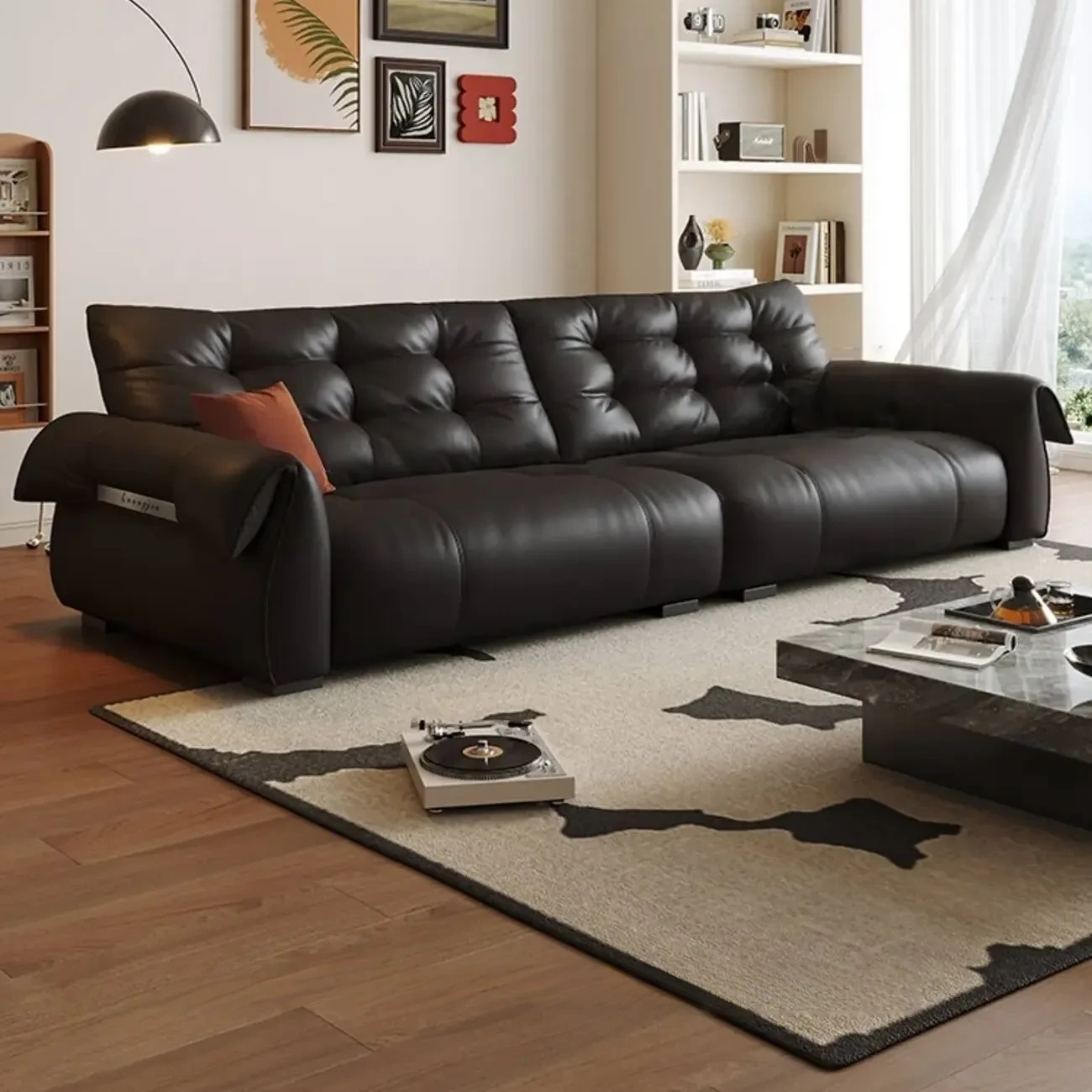 主图-01-440 Globe Sofa - Swan-Neck Armrest Italian Leather Sofa
