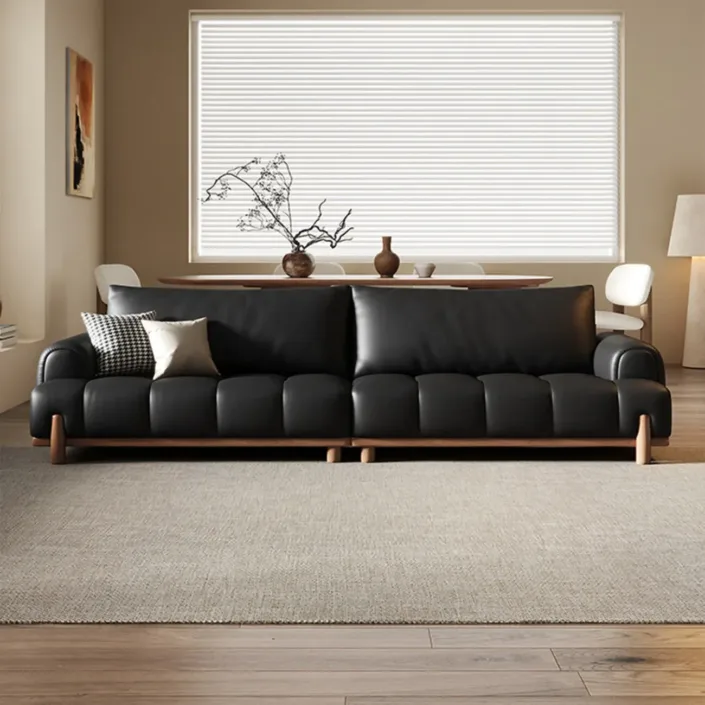 Globe Sofa - Black genuine leather cloud-shaped sofa
