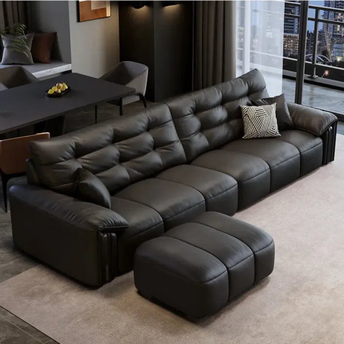 Italian Piano Key Straight-Line Top-Grain Leather Sofa