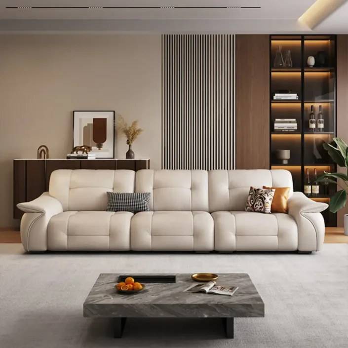 Globe Sofa - Italian Light Luxury Cream Leather Straight Sofa Globe Sofa - Italian Light Luxury Cream Leather Straight Sofa
