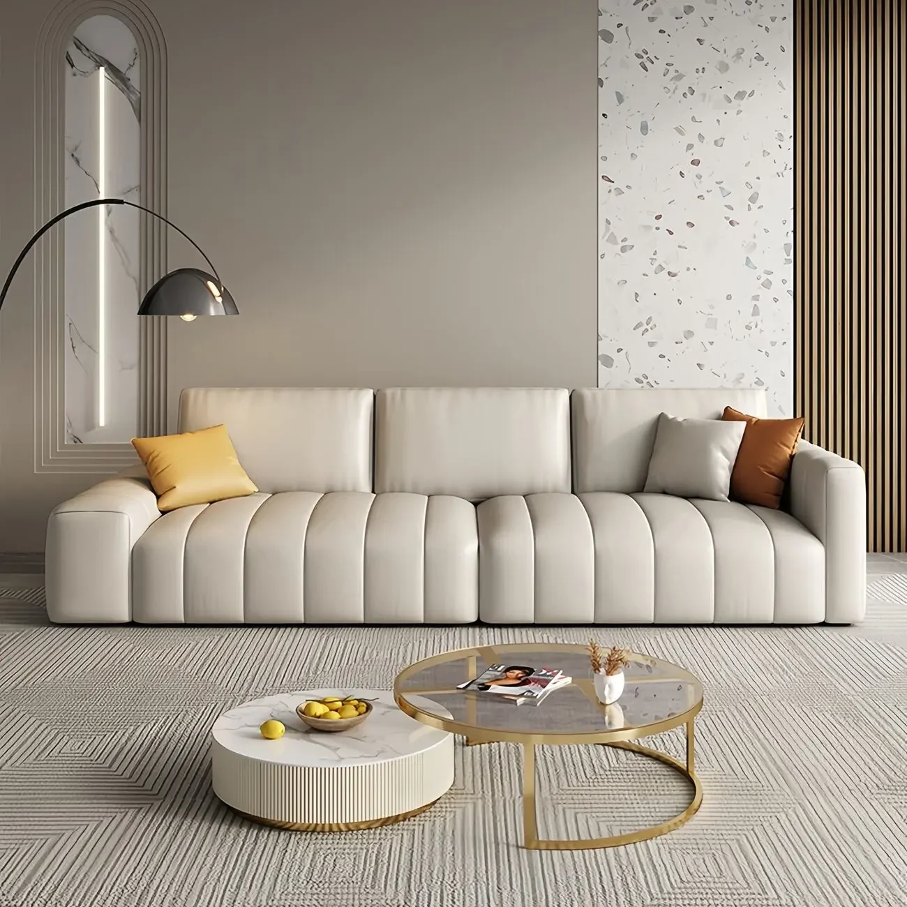 主图-01 Globe Sofa - Light luxury piano key leather sofa
