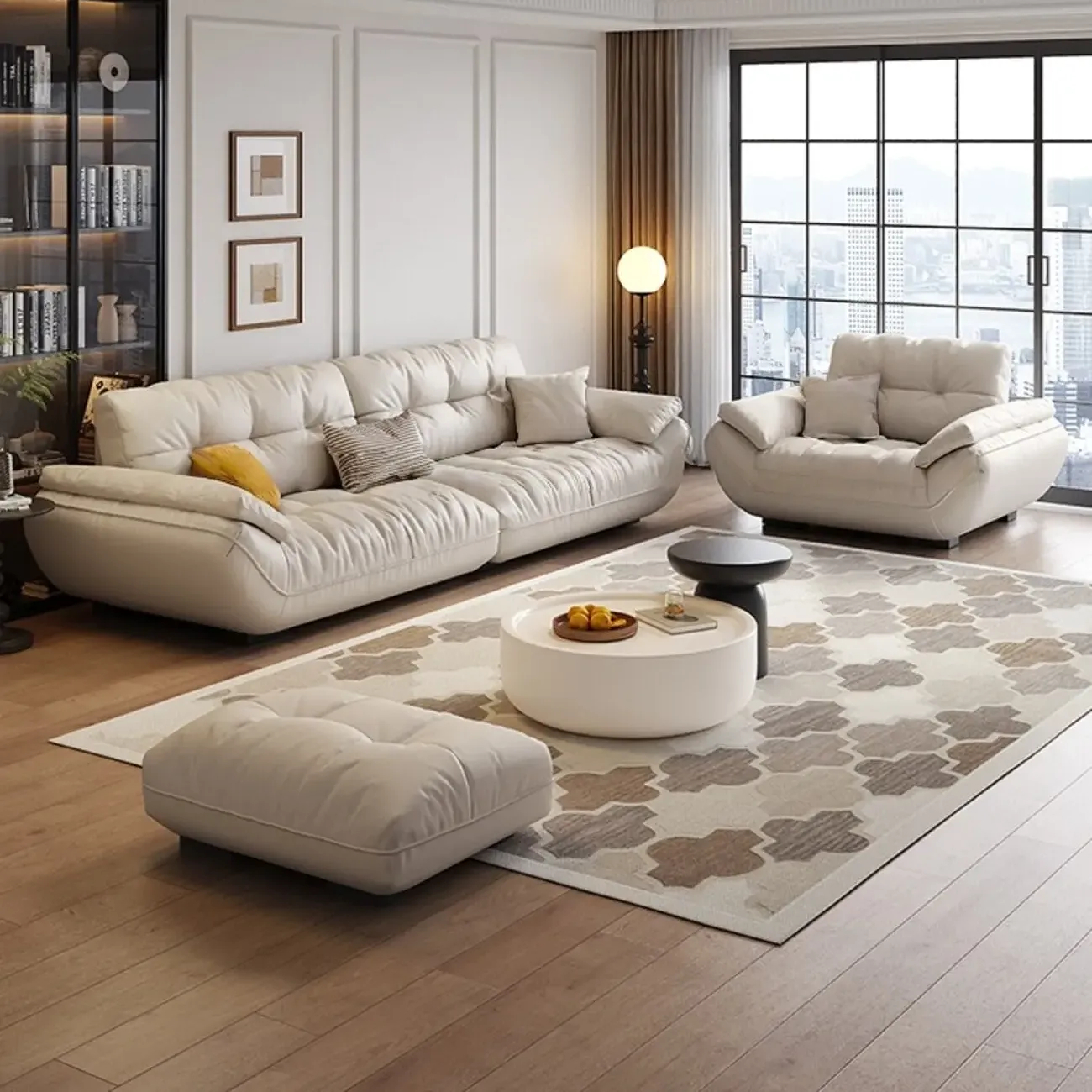 主图-01 Globe Sofa - Luxury-inspired modern beige leather sofa