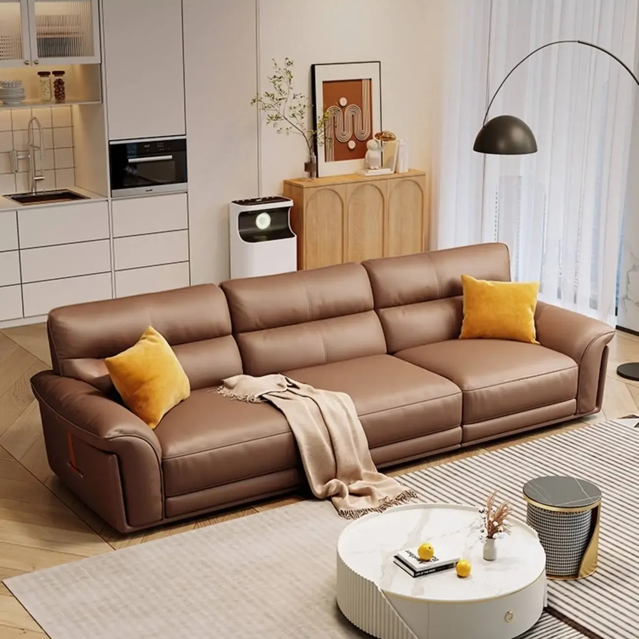 主图-01 Globe Sofa - Italian Minimalist Light Luxury Top-Grain Leather Sofa