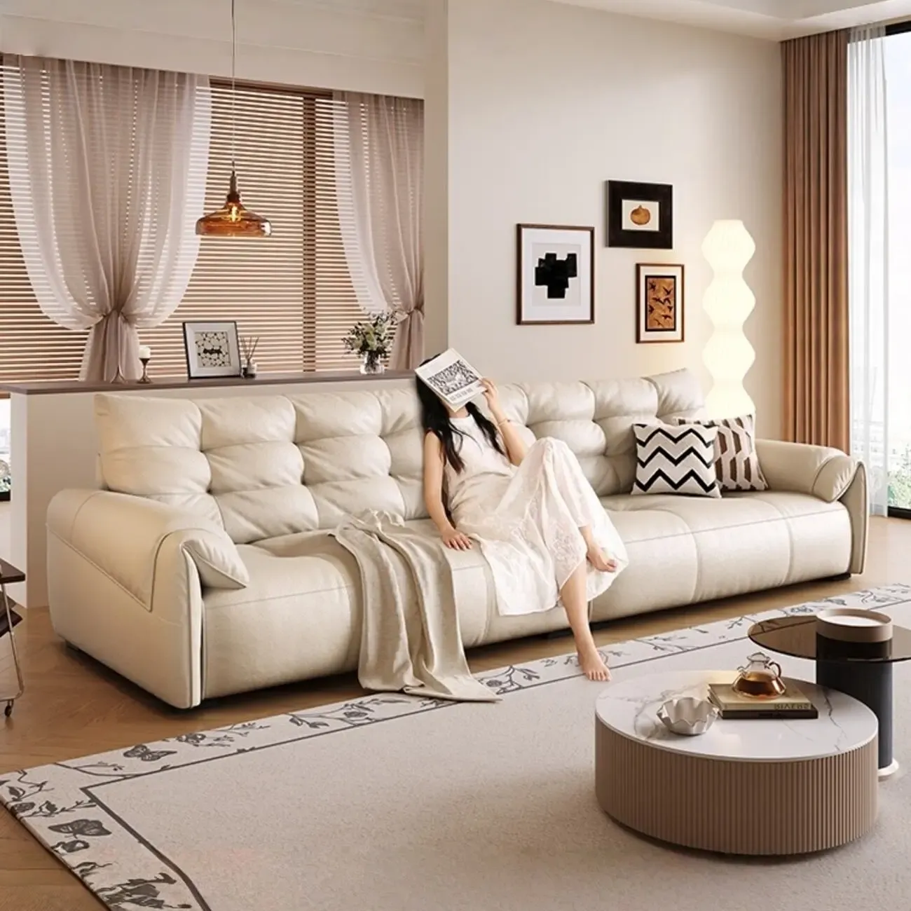 主图-01 Globe Sofa - Modern Minimalist Elephant Ear Top-Grain Leather Sofa