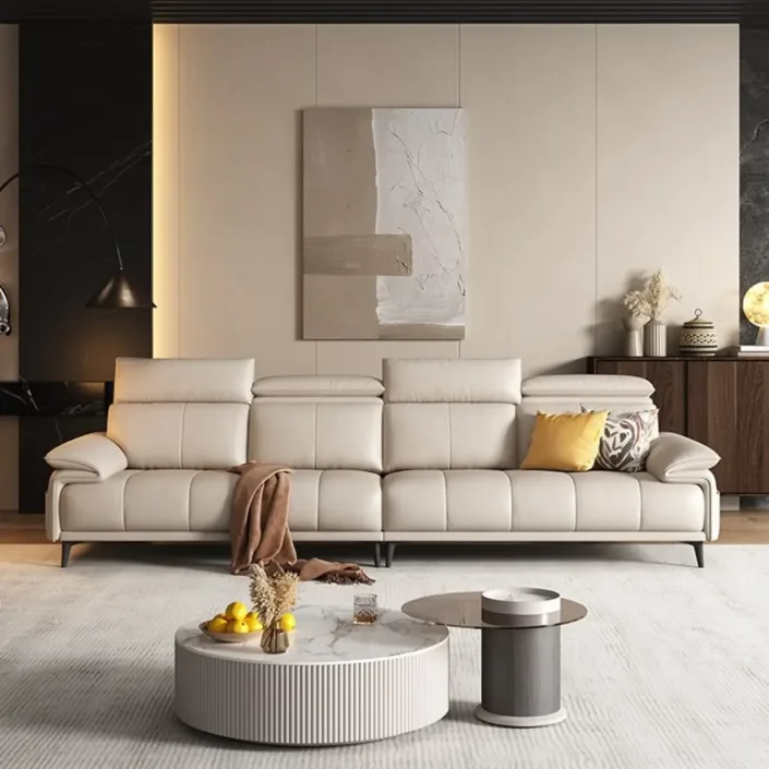 Italian Minimalist Light Luxury Top-Grain Leather Sofa