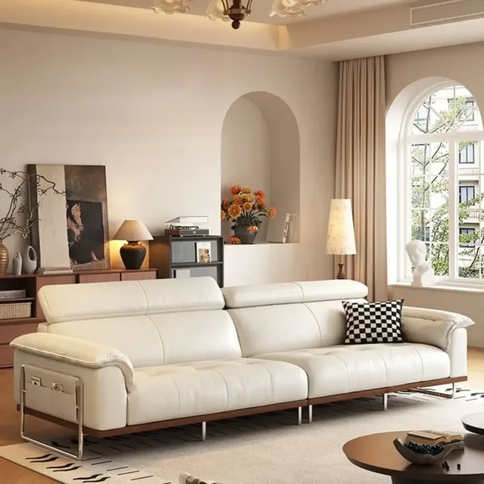 Globe Sofa - Mid-Century High-Back Minimalist Genuine Leather Sofa Globe Sofa - Mid-Century High-Back Minimalist Genuine Leather Sofa