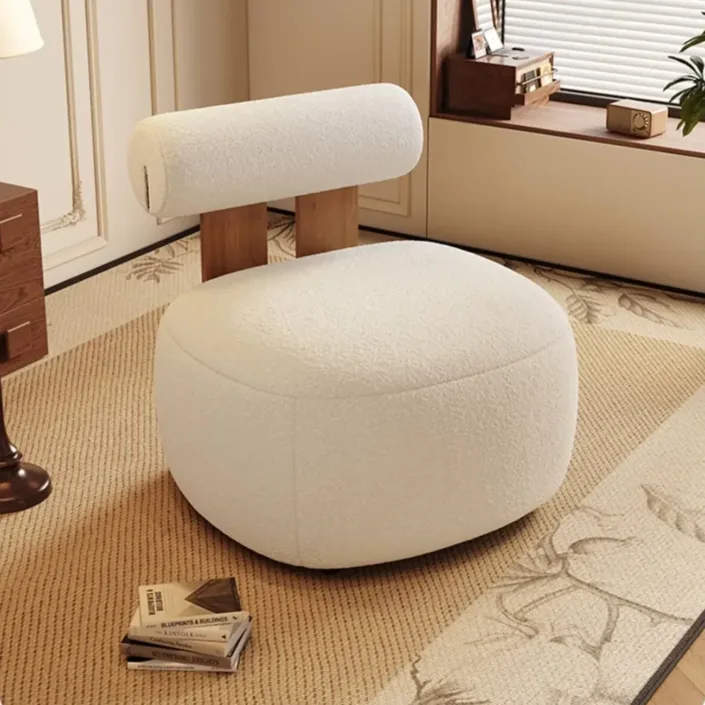 Cream-Colored Shearling Single Armchair