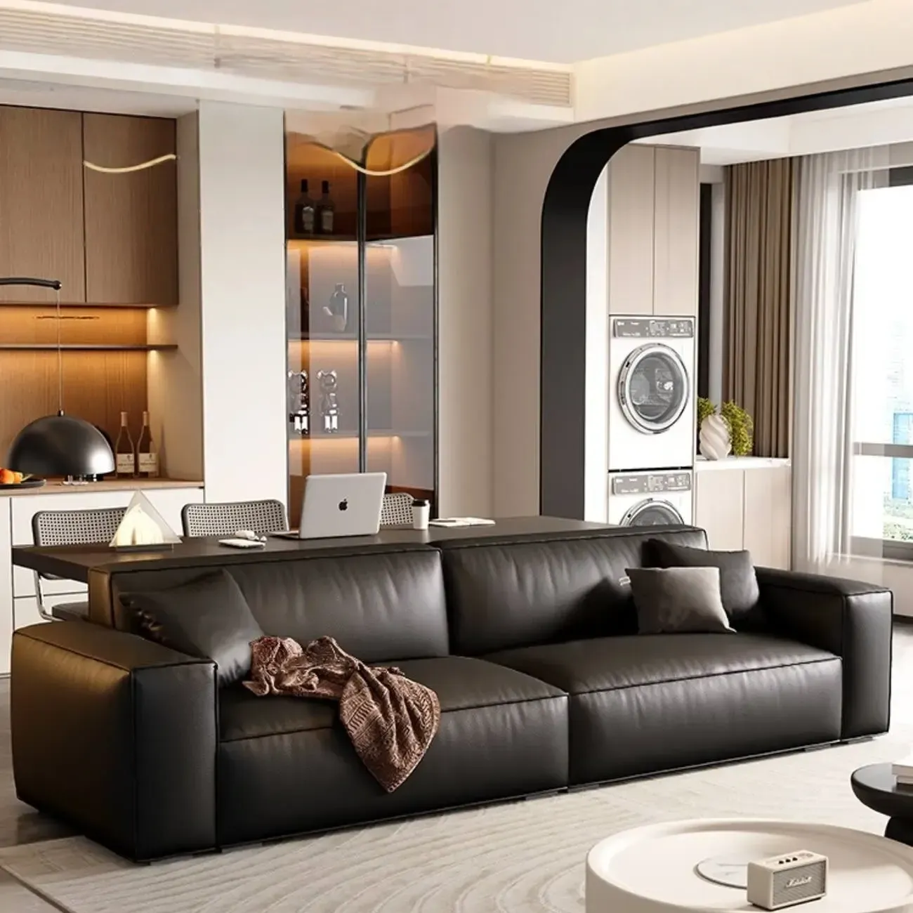 主图-01 Globe Sofa - Creamy textured tofu block Italian genuine leather sofa