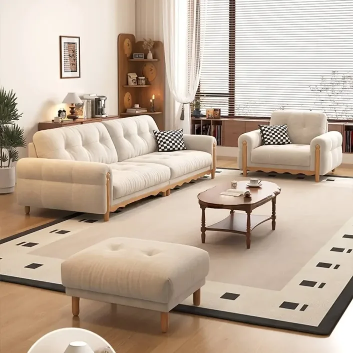 Globe Sofa - Solid Wood Mid-Century Straight-Back Chenille Sofa Globe Sofa - Solid Wood Mid-Century Straight-Back Chenille Sofa