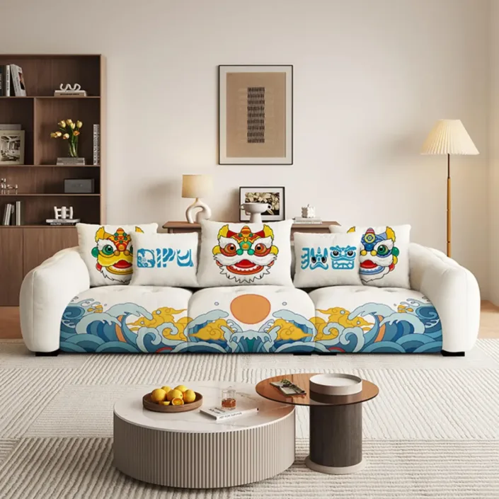 Globe Sofa - Chinese Style Waking Lion Velvet Sofa - Straight Design Globe Sofa - Chinese Style Waking Lion Velvet Sofa - Straight Design