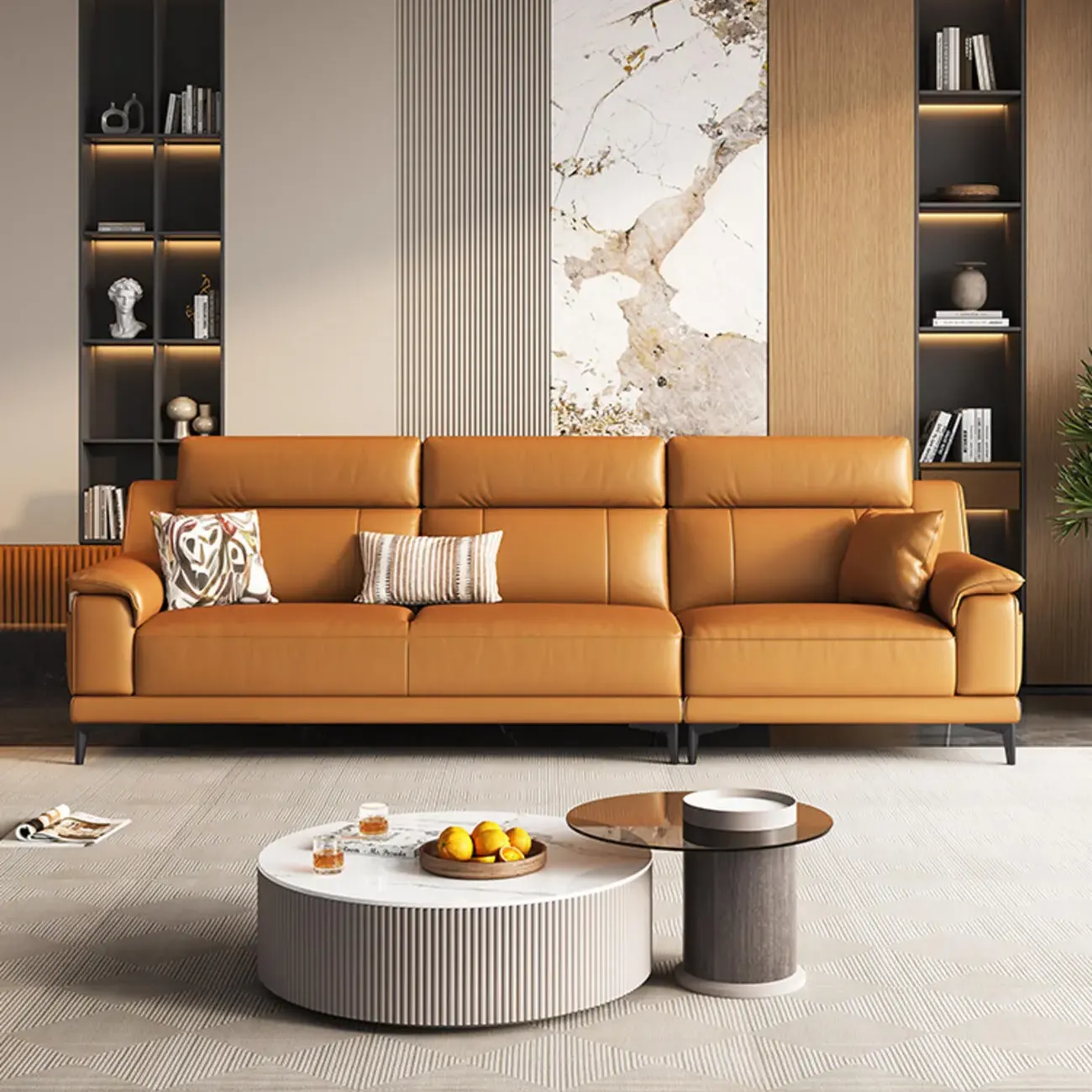 主图-02 Globe Sofa - Italian Minimalist Top-Grain Leather Chaise Corner Sofa