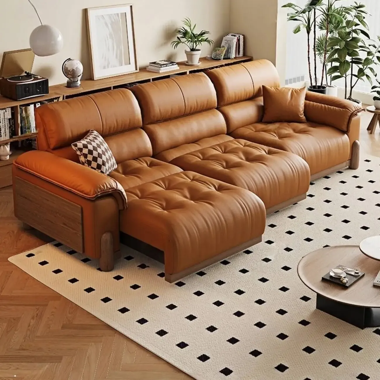 主图-02 Globe Sofa - Retro Style Electric Reclining Top-Grain Leather Sofa Bed