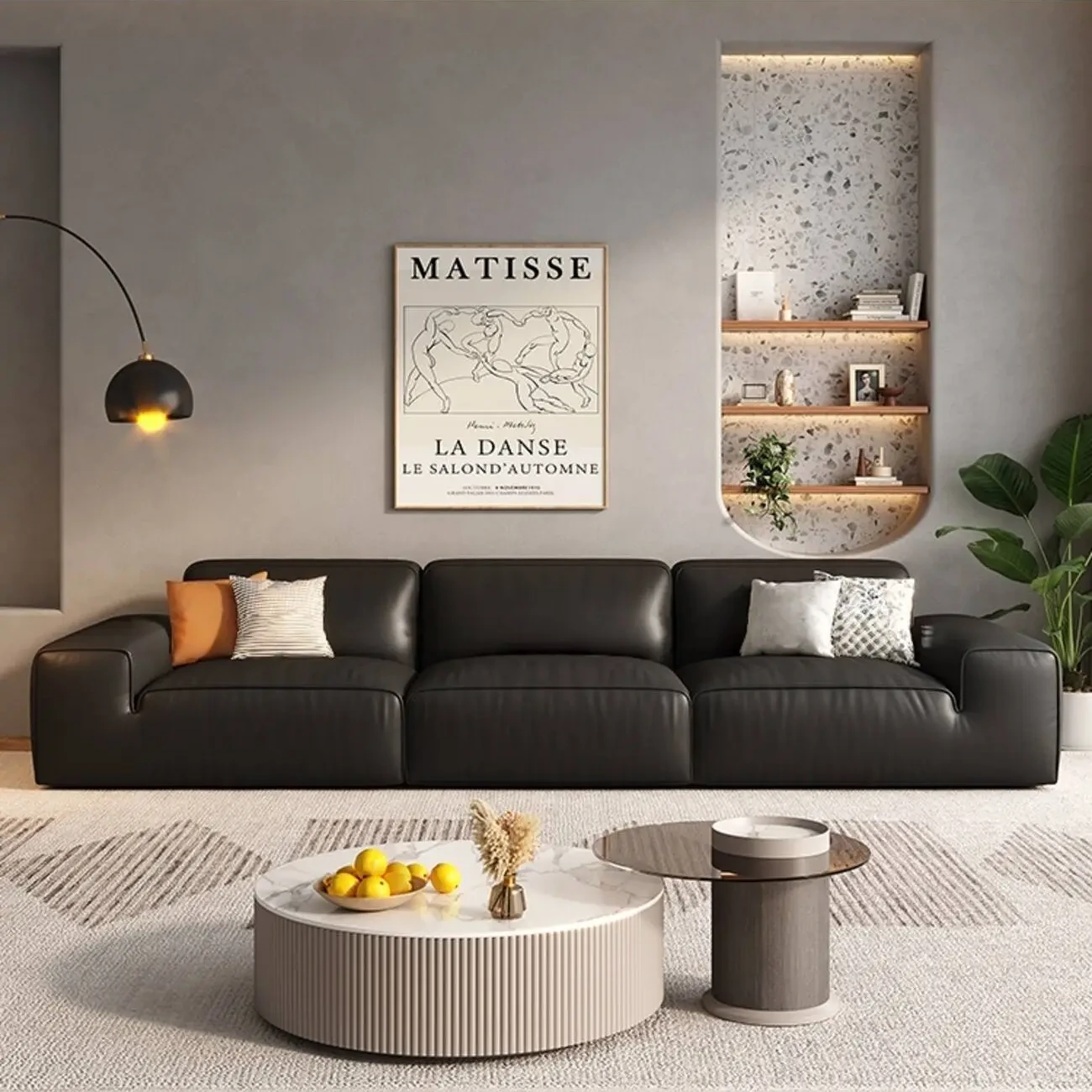 主图-02 Globe Sofa - Italian Luxury Black Cowhide Leather Sofa