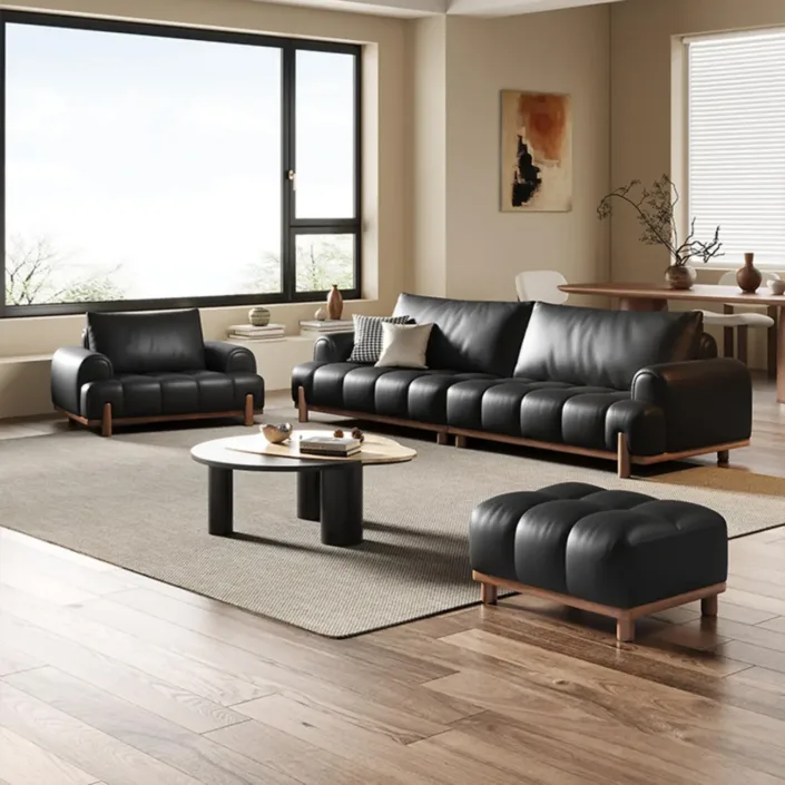Globe Sofa - Black genuine leather cloud-shaped sofa