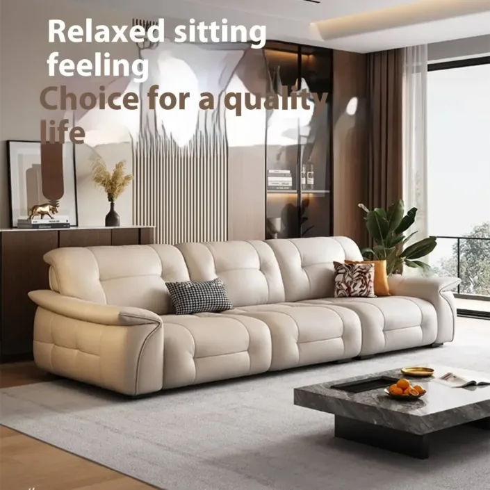 Globe Sofa - Italian Light Luxury Cream Leather Straight Sofa Globe Sofa - Italian Light Luxury Cream Leather Straight Sofa