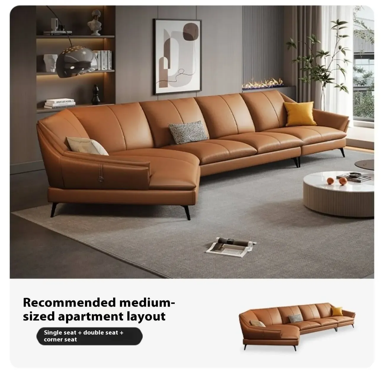 主图-02 Globe Sofa - Light Luxury Minimalist Leather Chaise Lounge Sofa