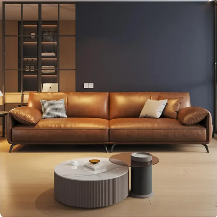 Oil-wax leather light luxury Italian straight-line sofa