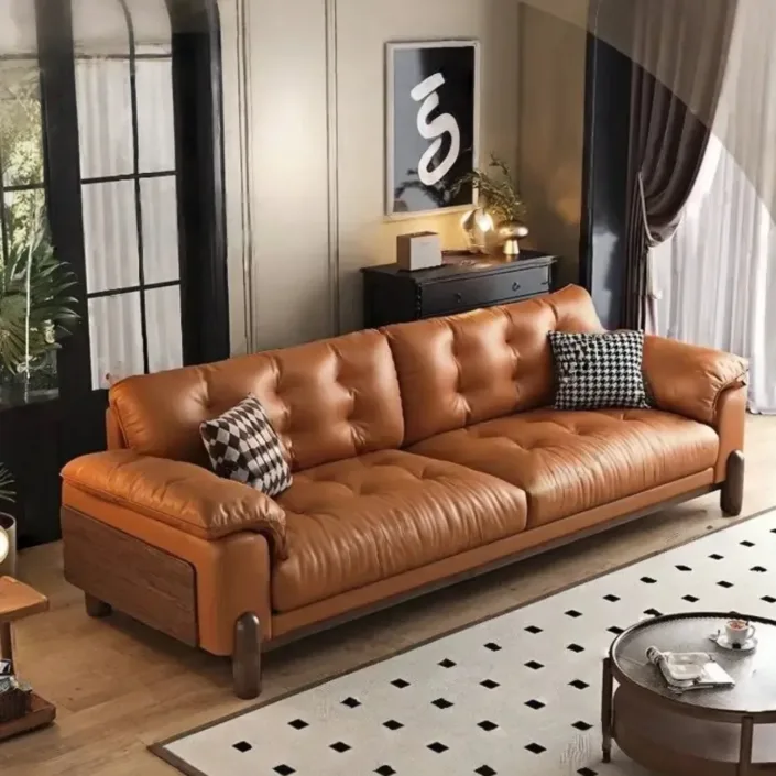 Italian Minimalist High-Leg Top-Grain Leather sofa