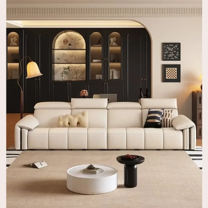Italian Minimalist Light Luxury Top Grain Leather Sofa