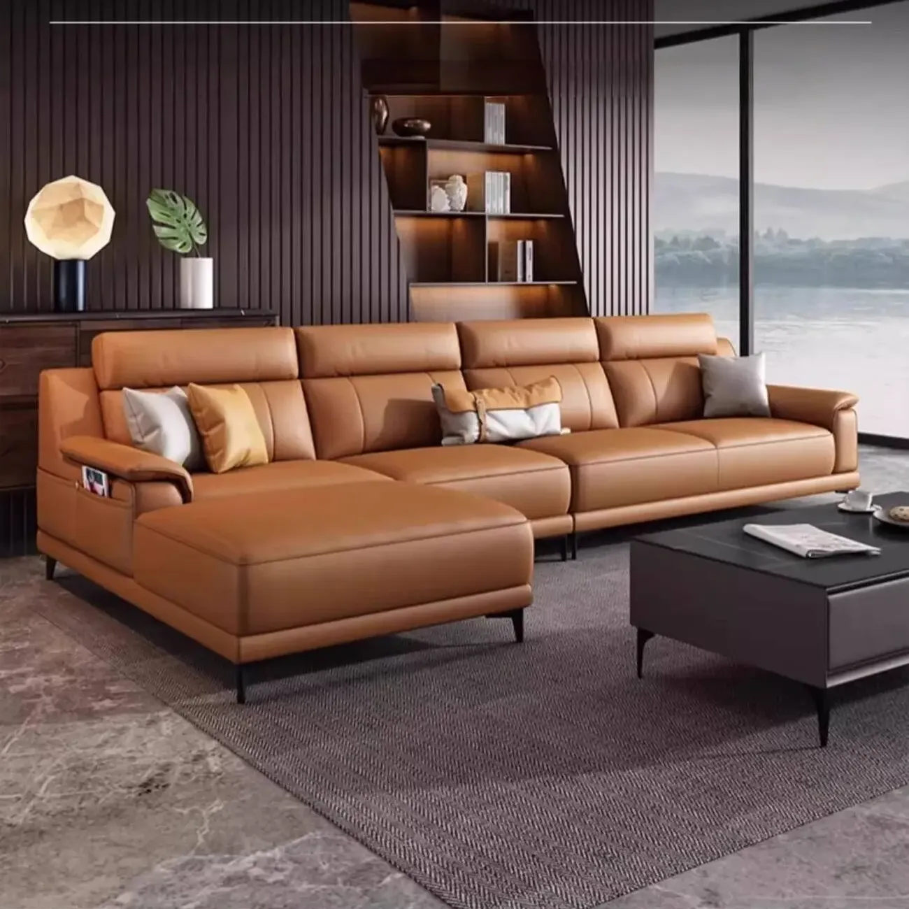 主图-03 Globe Sofa - Italian Minimalist Top-Grain Leather Chaise Corner Sofa