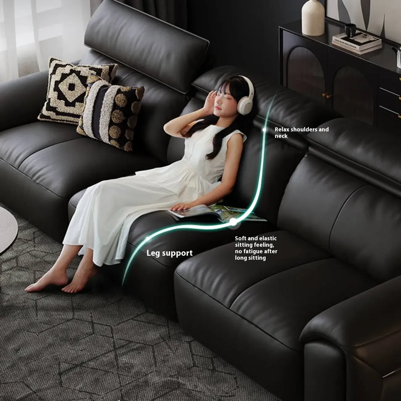 主图-03 Globe Sofa - Premium Black Minimalist Luxury Top-Grain Leather Sofa