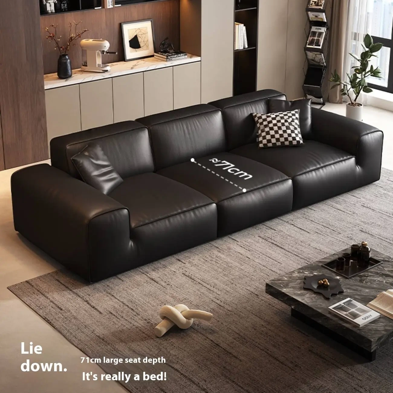 主图-03 Globe Sofa - Italian Luxury Black Cowhide Leather Sofa