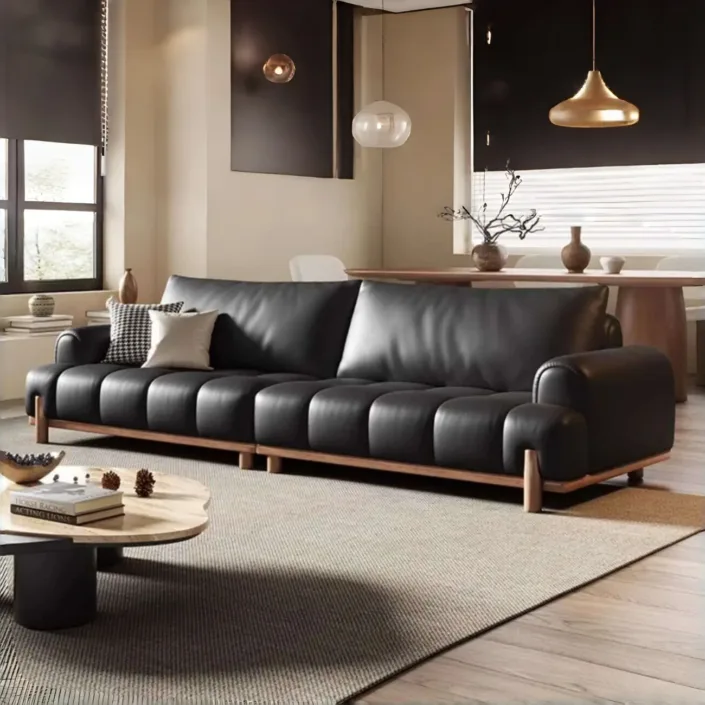 Globe Sofa - Black genuine leather cloud-shaped sofa
