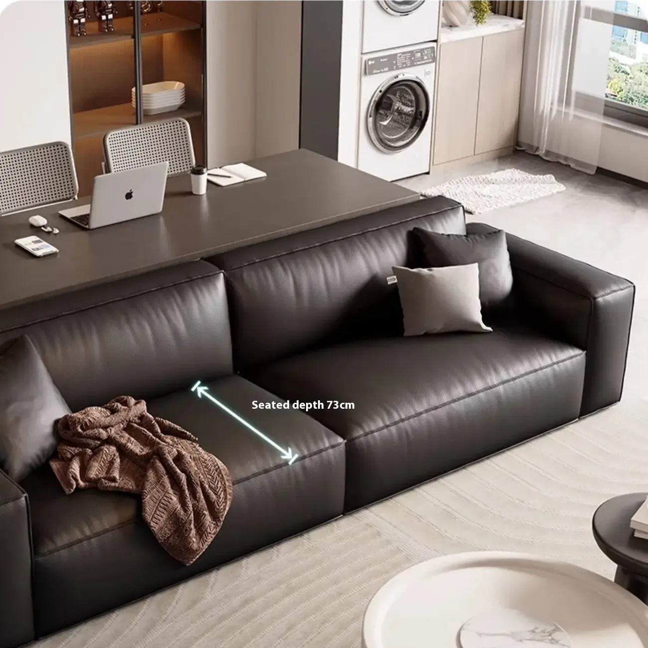 主图-03 Globe Sofa - Creamy textured tofu block Italian genuine leather sofa