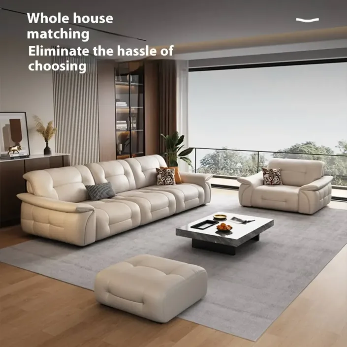 Globe Sofa - Italian Light Luxury Cream Leather Straight Sofa Globe Sofa - Italian Light Luxury Cream Leather Straight Sofa