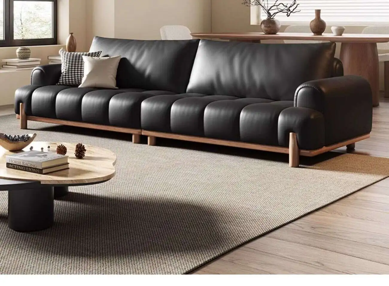 Globe Sofa - Black genuine leather cloud-shaped sofa