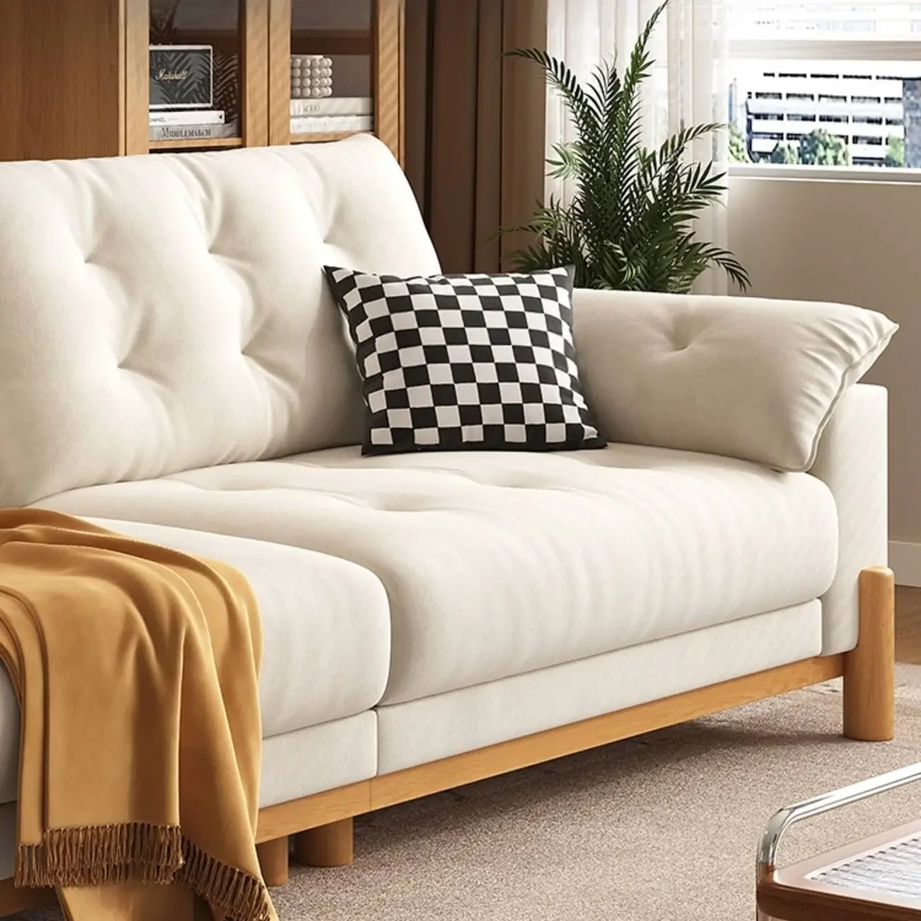主图-04 Globe Sofa - Nordic-Style Solid Wood Frame with Removable Fabric Cushions