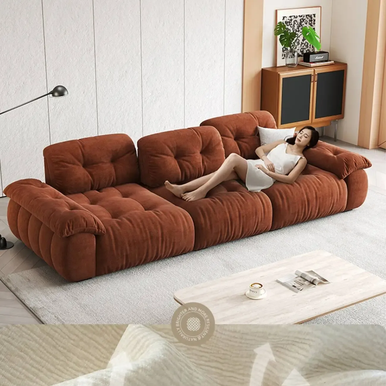主图-04 Globe Sofa - Italian Minimalist Deep-Seated Straight-Back Chenille Upholstered Cloud-Like Sofa