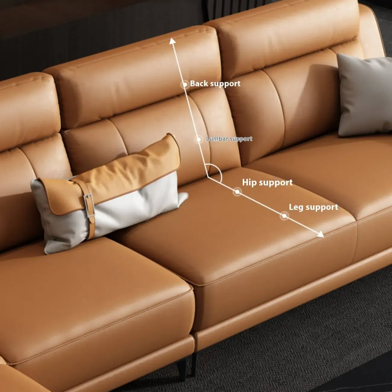 主图-04 Globe Sofa - Italian Minimalist Top-Grain Leather Chaise Corner Sofa