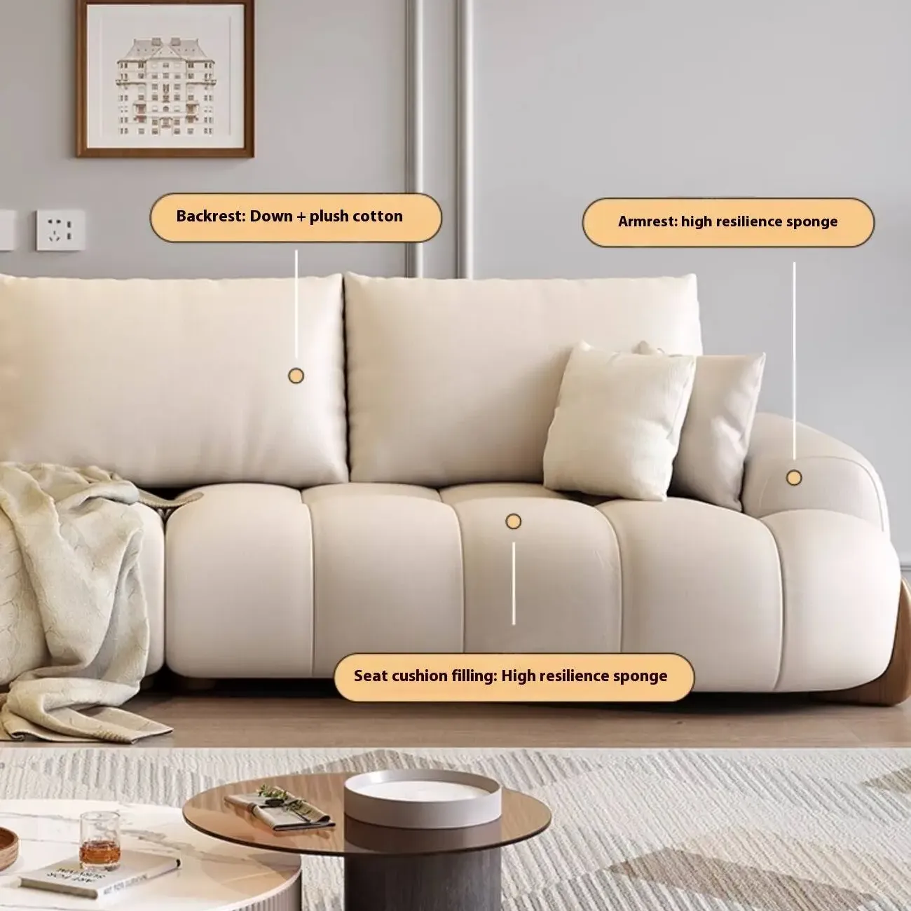 主图-04 Globe Sofa - Italian Curved Cream-Colored Leather Sofa