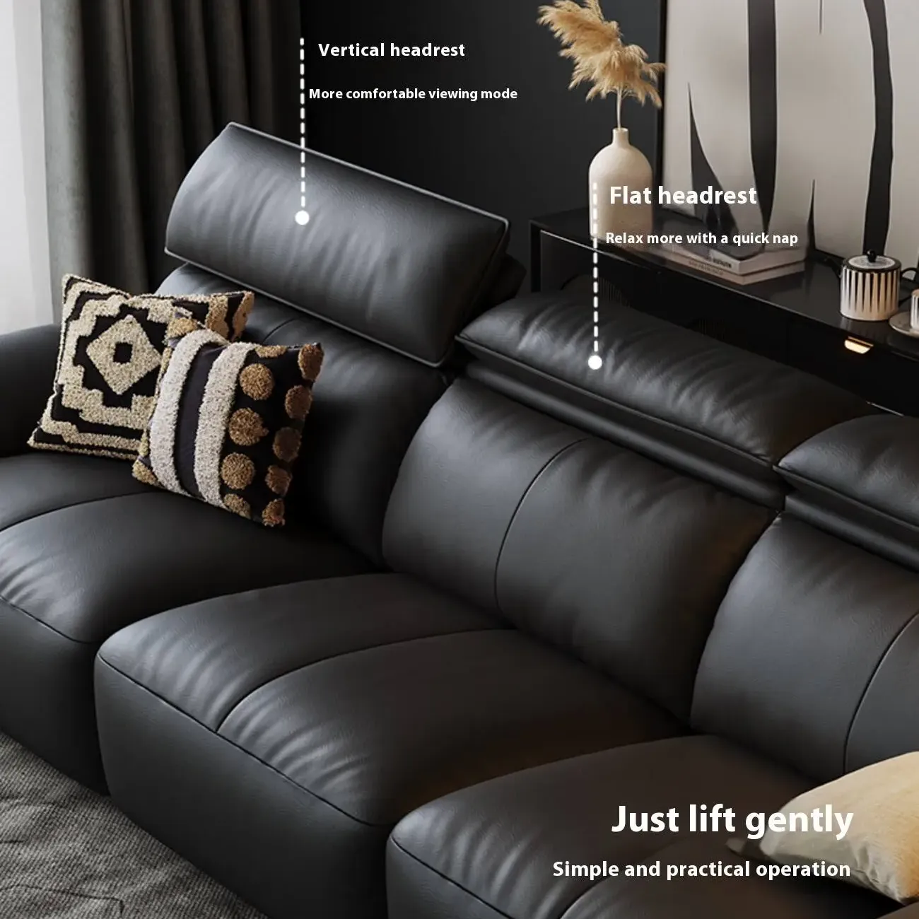 主图-04 Globe Sofa - Premium Black Minimalist Luxury Top-Grain Leather Sofa