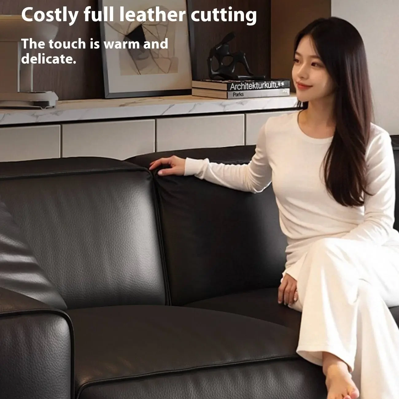 主图-04 Globe Sofa - Italian Luxury Black Cowhide Leather Sofa