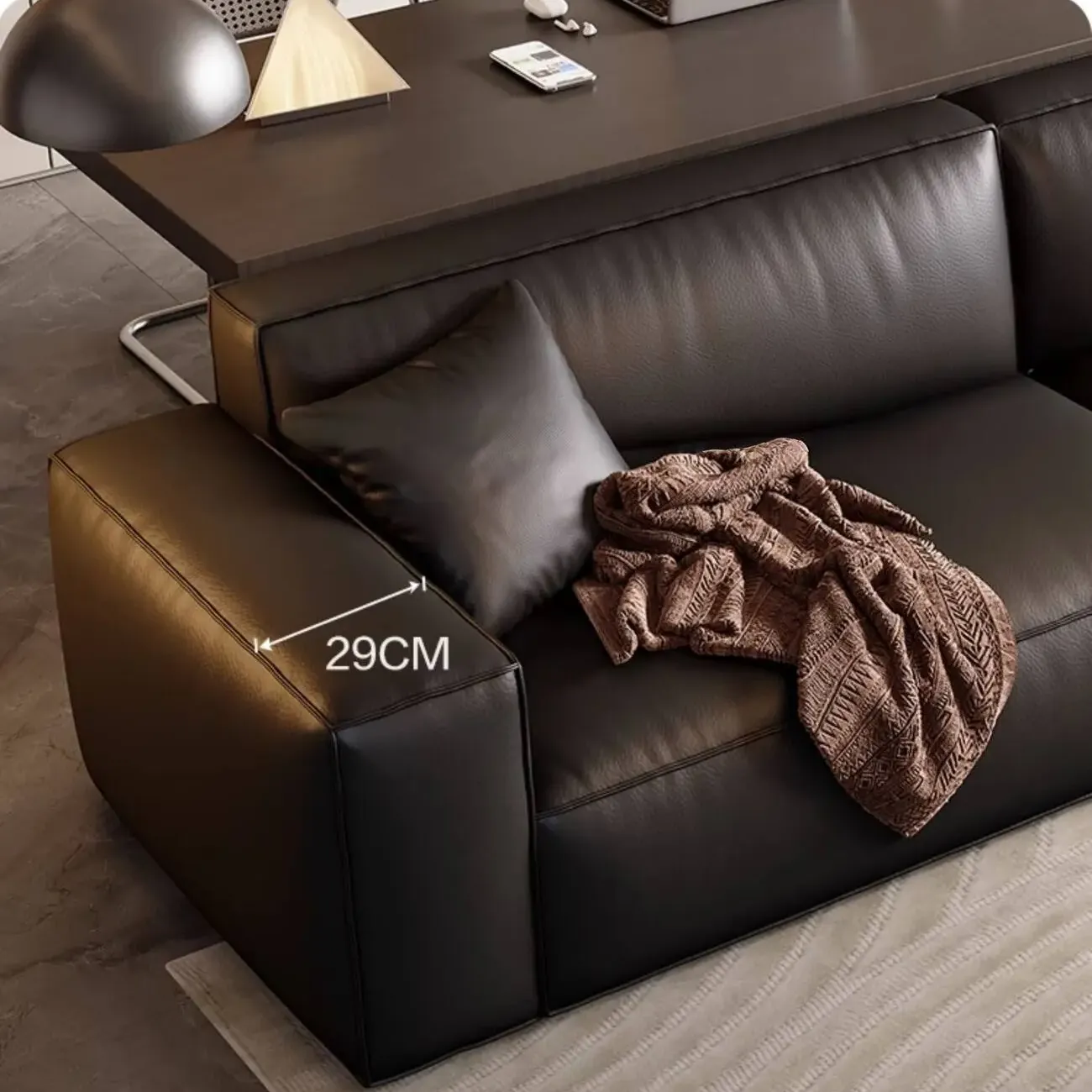 主图-04 Globe Sofa - Creamy textured tofu block Italian genuine leather sofa